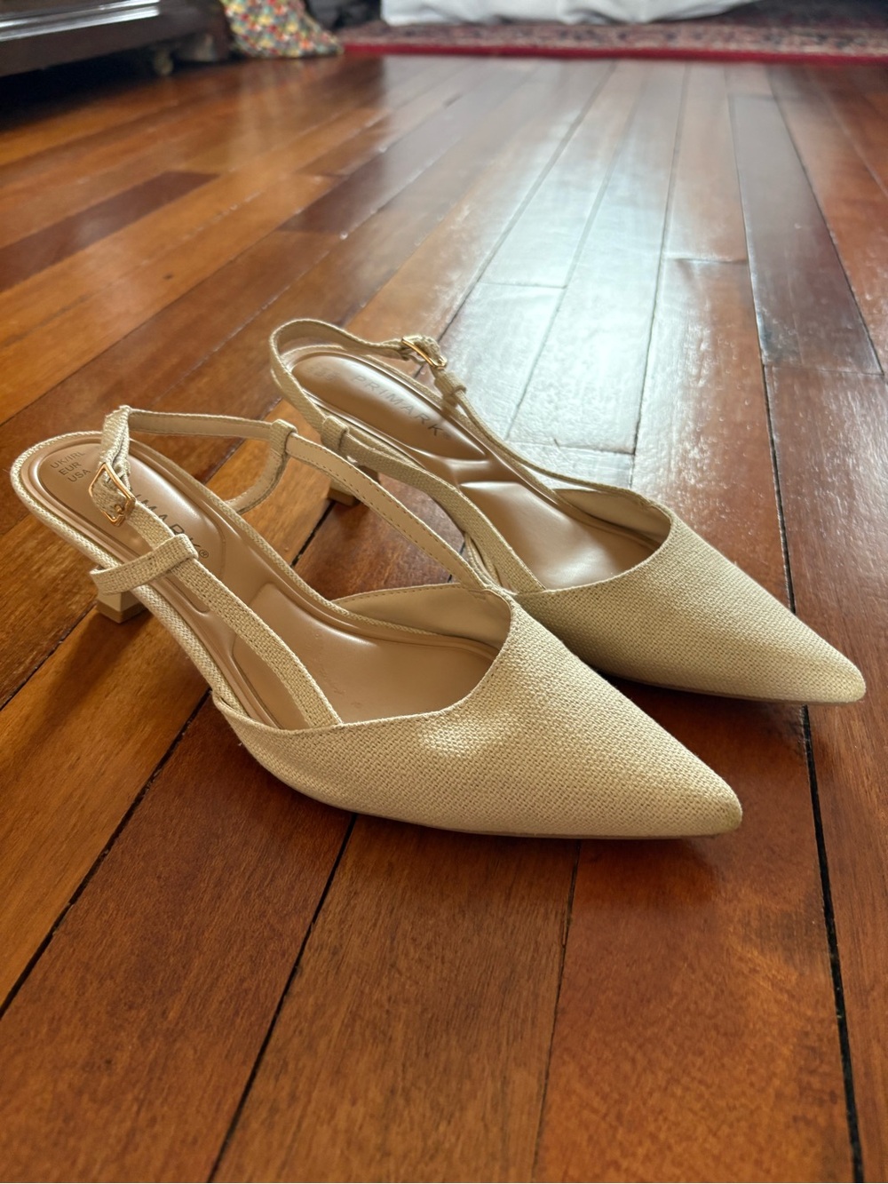 Primark Beige Canvas Pointed Slingback Low Heel Pumps